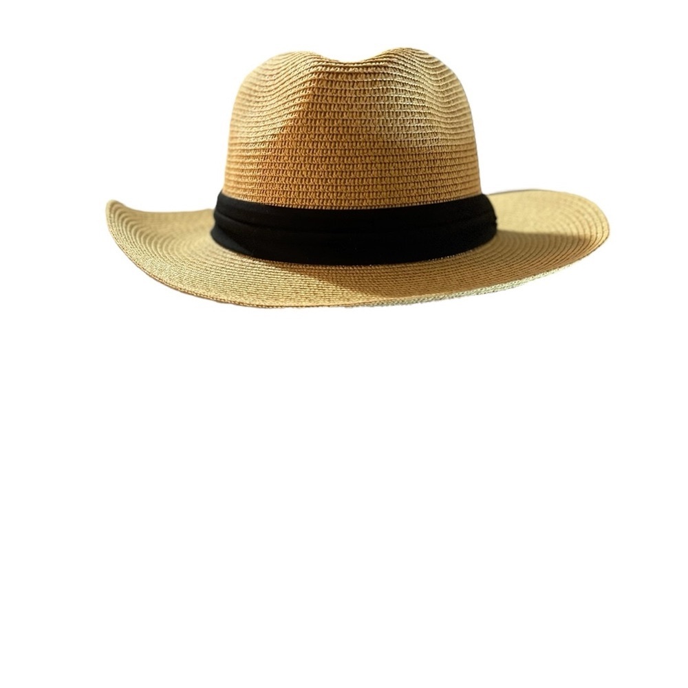 Woman’s Tan Straw Hat with Black Band - Picture 2 of 6